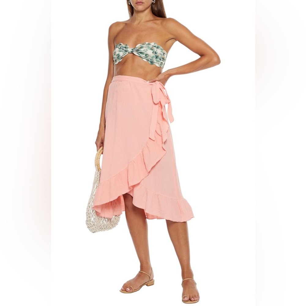 EBERJEY Nomad Roxanna ruffled cotton gauze wrap skirt swim coverup size S/M